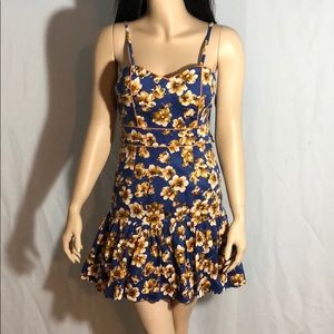 Flower print blue/yellow dress